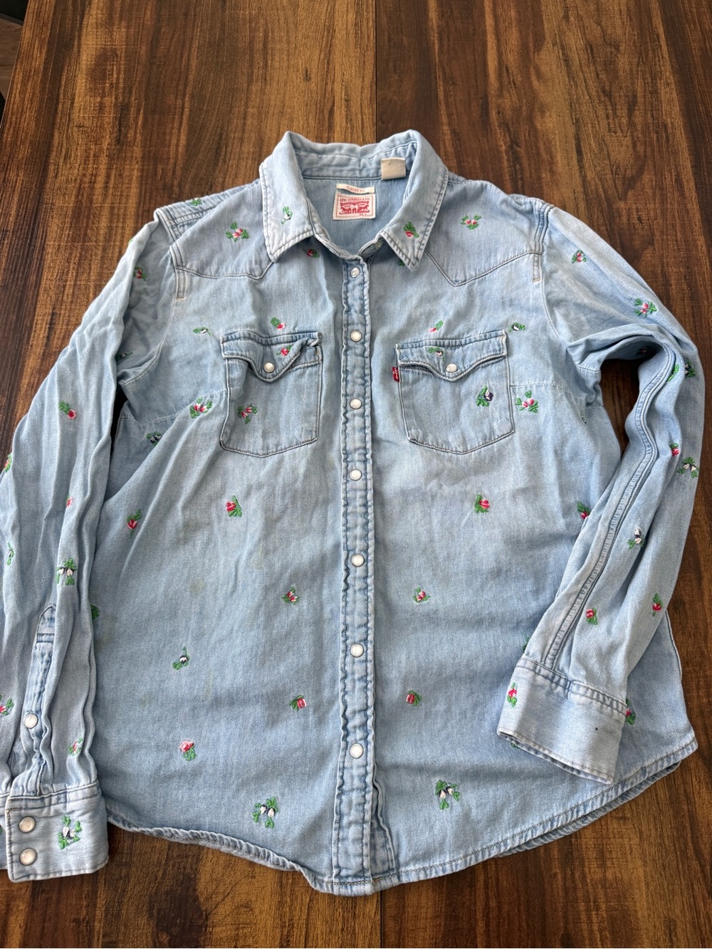 Levi's Light Blue Embroidered Denim Button-Down Shirt